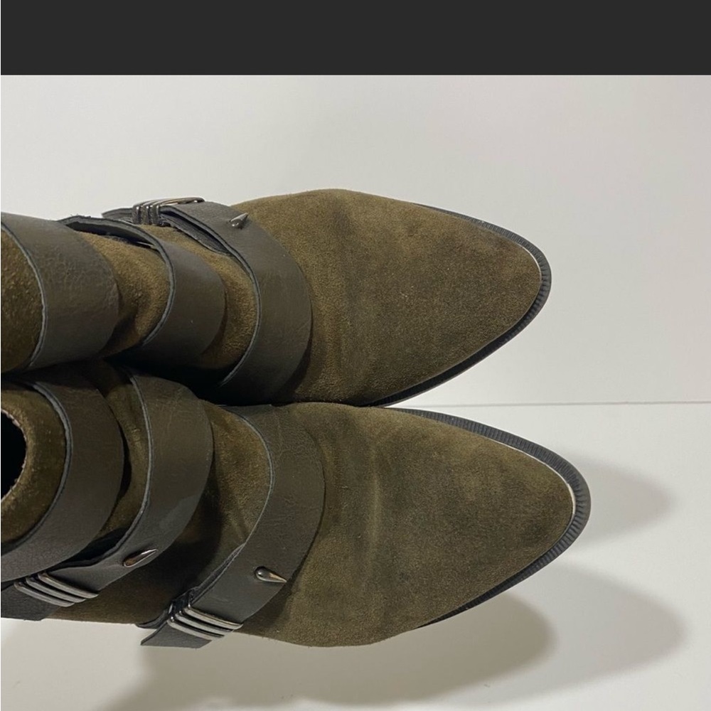 SAM EDELMAN | Harley Moss Green Suede Heeled Ankle Booties Boots - Picture 4 of 7